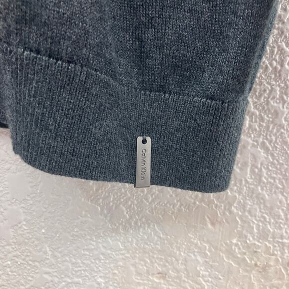 Calvin Klein Gray Black Colorblock Lightweight Knit Cotton Blend V Neck Sweater - Picture 10 of 10